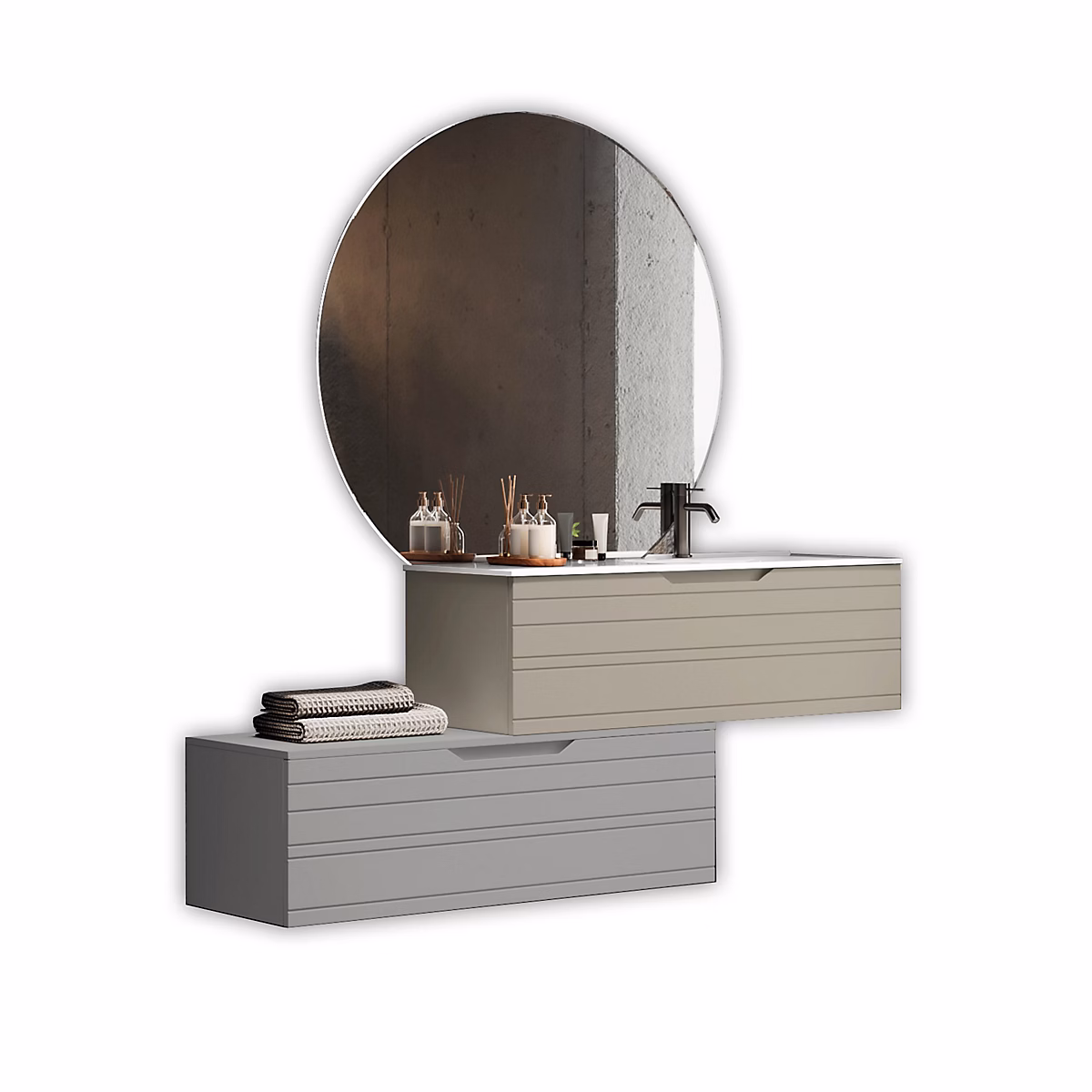 Ensemble vasque droite 4 pièces SOLMIRA taupe/gris – Réf. IIUPUDNLR9817425717