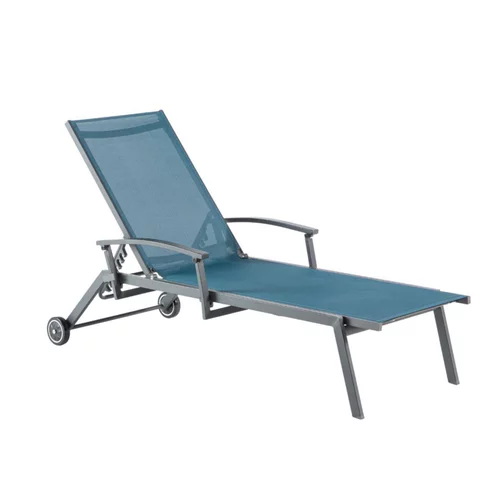 Fauteuil bain de soleil avec accoudoir coloris bleu en aluminium Oro - 190 x 68 x 34 cm