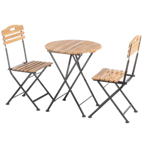 Set Bistrot en acier et bois d'acacia - 42 x 45 x 86 cm / Ø 60 x 70 cm