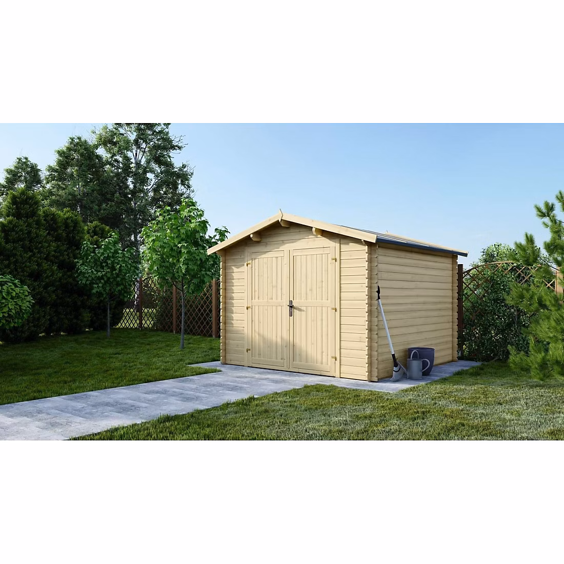 Abri de jardin en bois – 9m2, 3 × 3m, Ep. 28mm, Couleur: naturel, DOM531