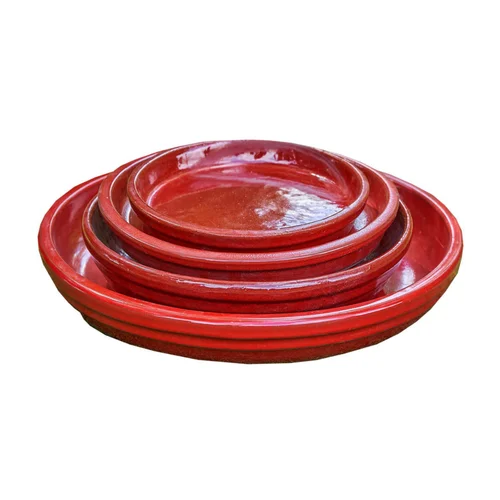 Soucoupe en terre cuite émaillée rouge Poterie du Bousquet Costa - Ø 38 x H 3,8 cm