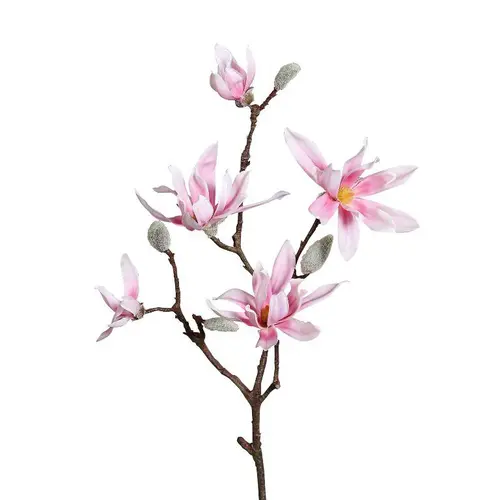 Branche de magnolia en jute et mousse rose clair - 28 x 15 x 95 cm