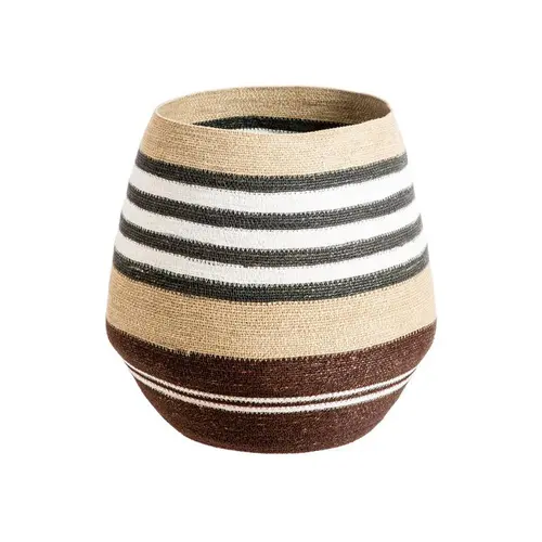 Panière rayée naturel/marron/blanc à base rétrécie en osier grand modèle - Ø 45 x H 44 cm
