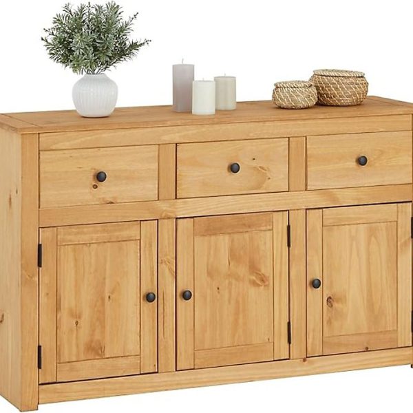 Buffet salle à manger L 135 cm en bois massif finition laquée avec 3 portes et 3 tiroirs – Réf. NJHTWFKVX8883907193