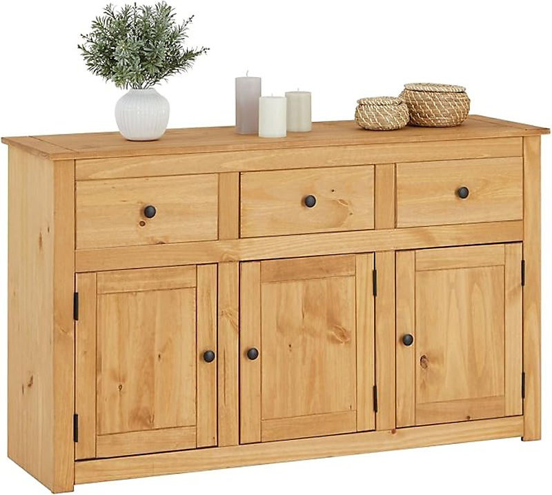 Buffet salle à manger L 135 cm en bois massif finition laquée avec 3 portes et 3 tiroirs – Réf. NJHTWFKVX8883907193