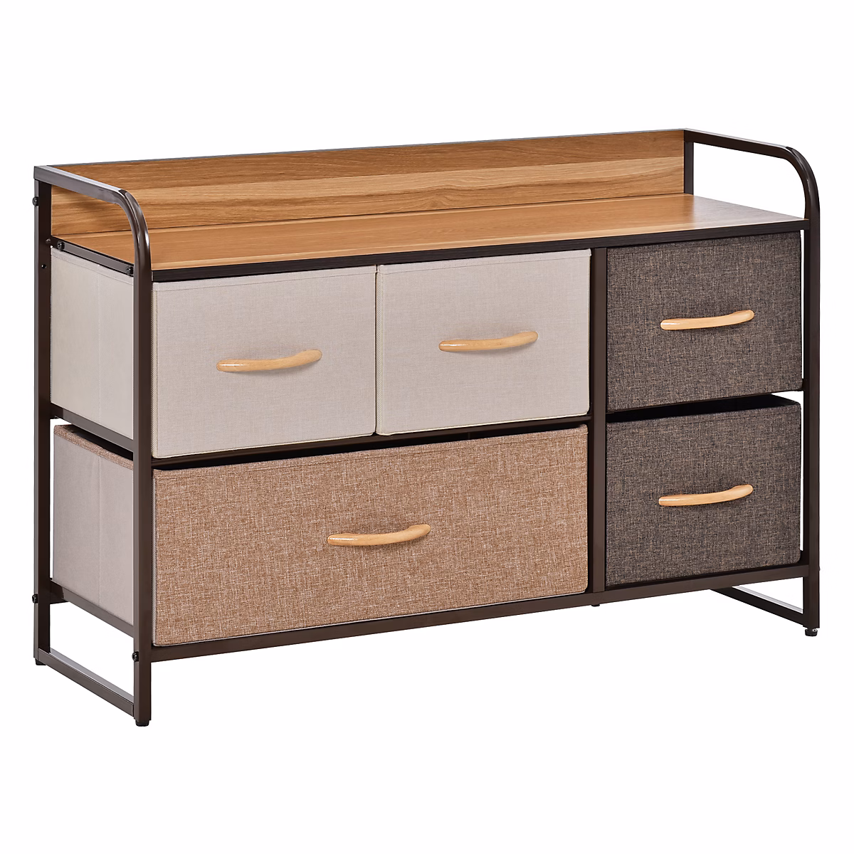 Commode meuble de rangement 5 tiroirs en tissu 87 – 5 × 29 × 58 cm Marron et beige