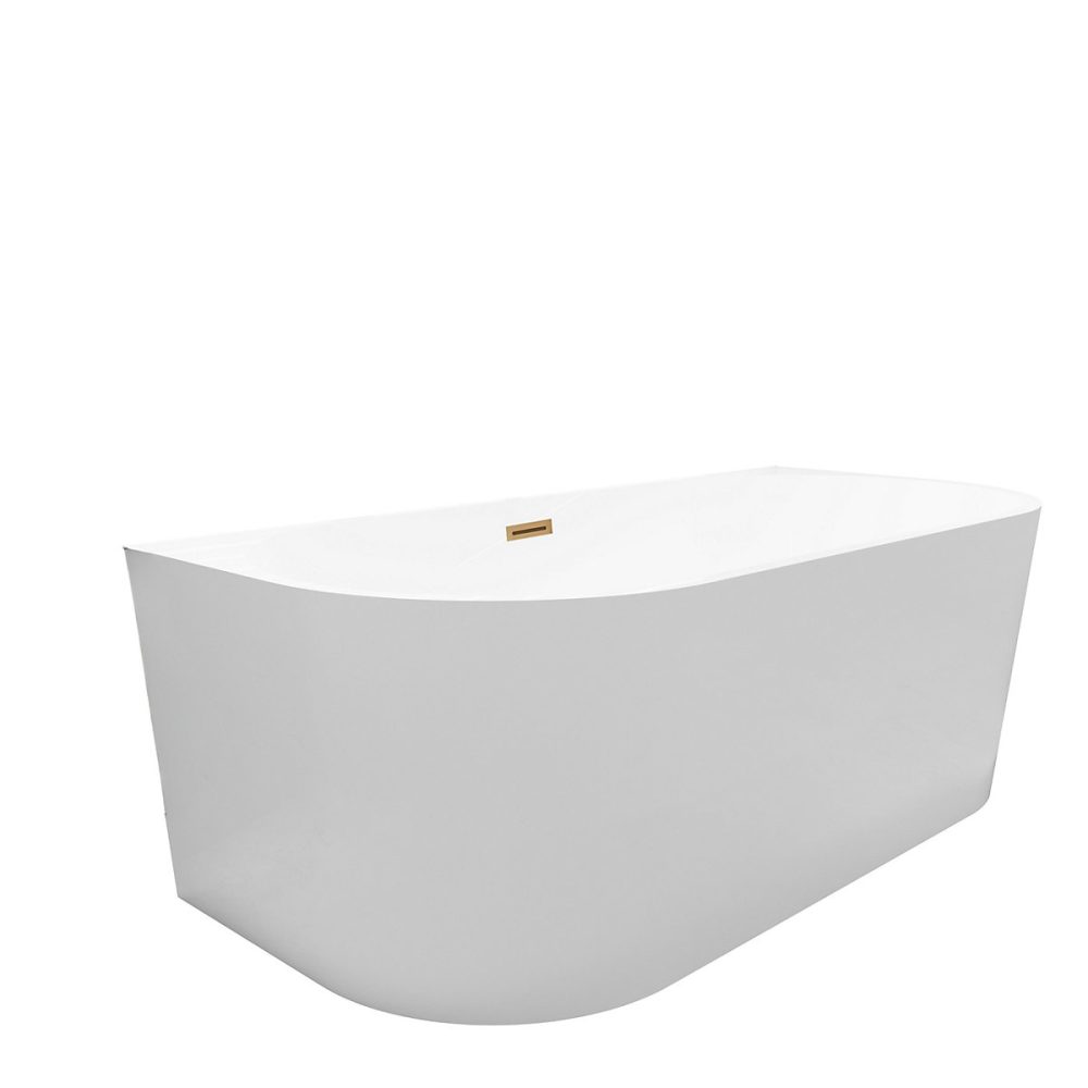Balneo Baignoire cuivree semi-îlot Murale 160 × 75cm – accessoires cuivre, Acrylique thermoformé 3.5mm, avec pieds réglables, VIVA