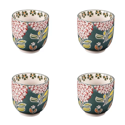 Coffret de 4 gobelets Cottage coloris vert en verre - 7 cm