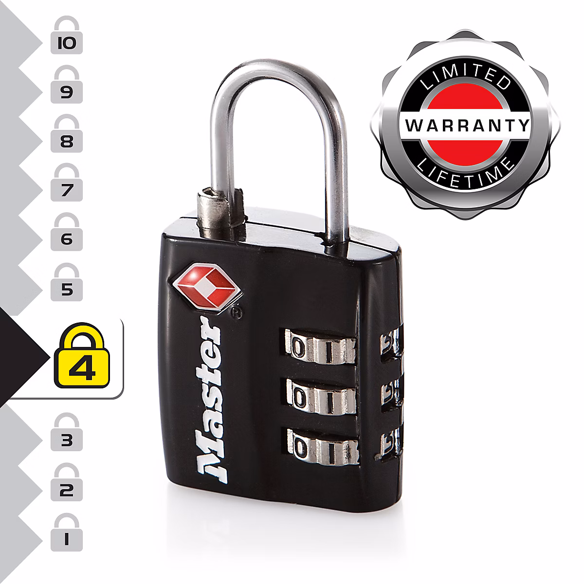 4680EURDBLK Cadenas à Combinaison TSA – Noir, 5, 5 x 3 x 2, 6 cm