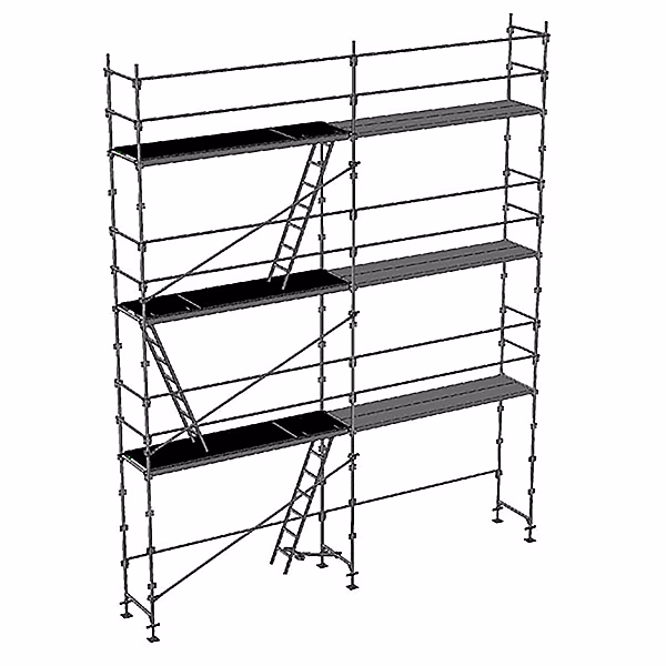 Echafaudage fixe de façade 56m² – Structure et planchers + Lisses, DUO56-SP