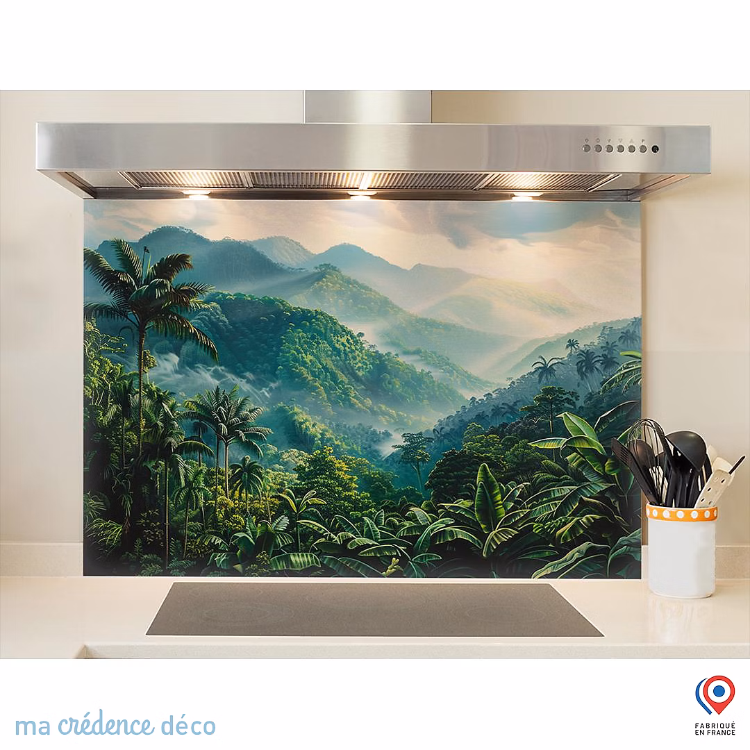 Crédence cuisine fond de hotte Paysage tropicale – Verre trempé, L 90 cm x H 60 cm, MaCrédenceDéco