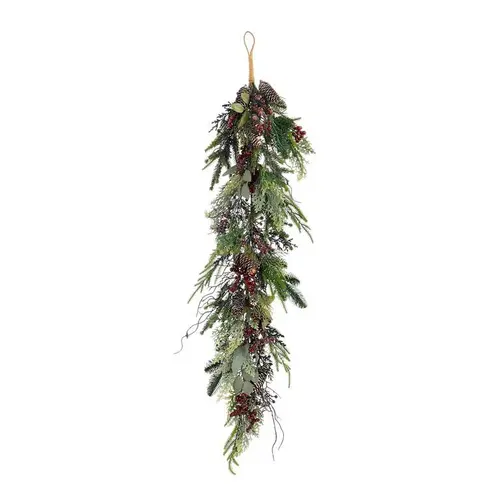 Chute de feuillage vert et pommes de pin bordeaux Bodi - 110 x 18 x 10 cm
