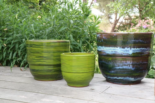 Vase en terre cuite émaillée vert Forêt Les Poteries d’Albi Rebord - Ø 35 x H 33 cm