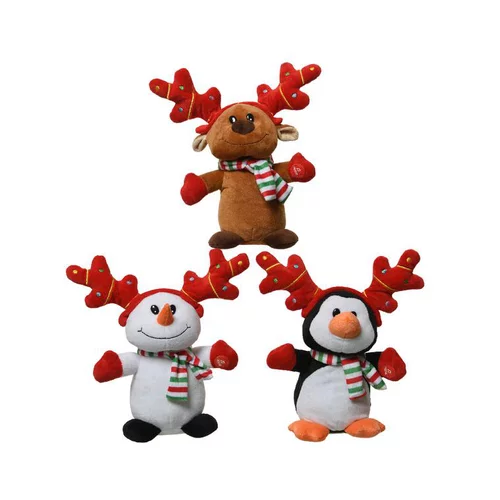 Peluche animée en polyester coloris multicolore personnage de Noël – H 25 cm (produit vendu à l'unité, livré aléatoirement parmi trois modèles)