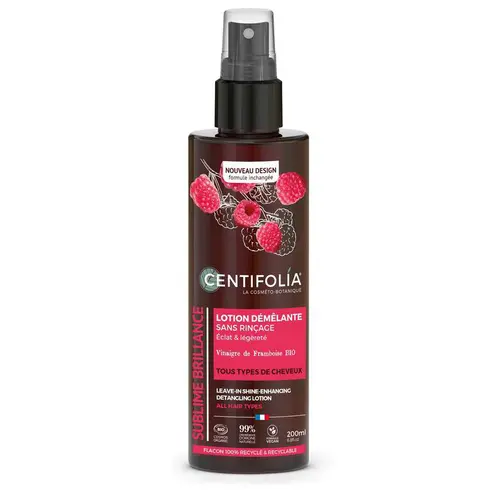Lotion démêlante brillance sans rinçage au vinaigre de framboise bio Centifolia - 200 ml