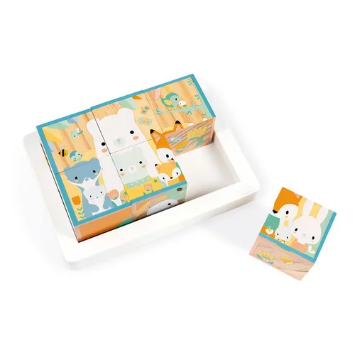 Barquette de 6 cubes pure en bois thème animaux – Dès 12 mois