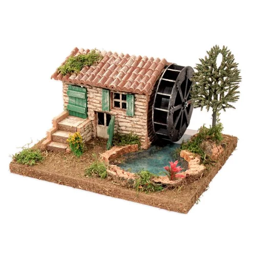 Moulin électrique avec lac et arbre coloris multicolore - 26 x 21 x 17 cm