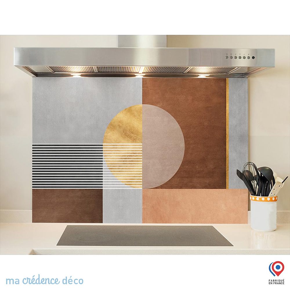 Crédence cuisine fond de hotte Peinture et Géométrie – Verre trempé, L 90 cm x H 70 cm, MaCrédenceDéco