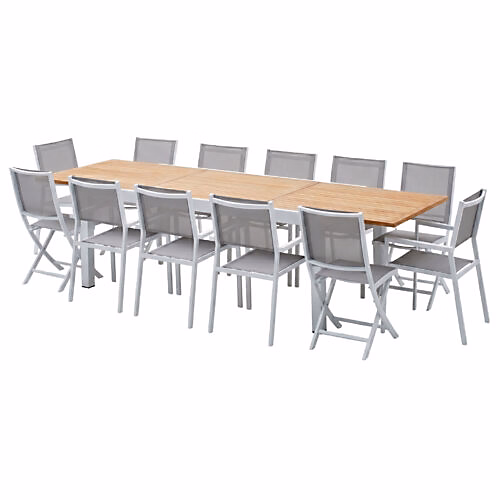 Salon et mobilier de jardin – Ensemble de jardin aluminium 10/12P teck extensible BALITECK avec 8 fauteuils et 4 chaises