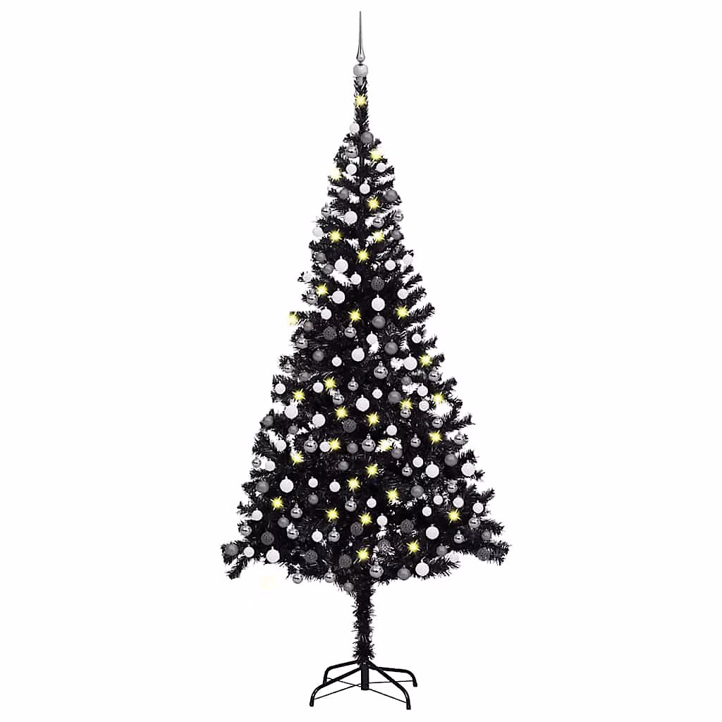 Arbre de Noël artificiel pré-éclairé et boules noir 240 cm PVC vidaXL – Réf. NTMOMCQYZ9047509090