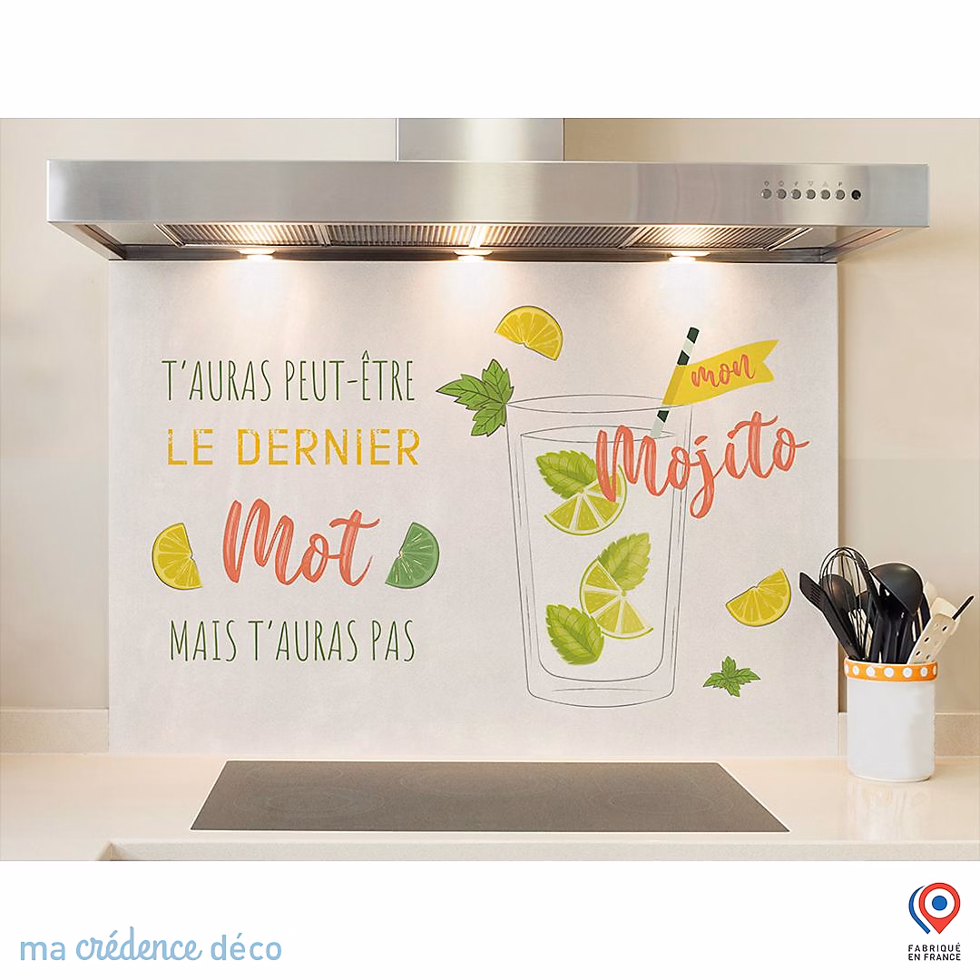 Crédence cuisine fond de hotte Mojito 5 – Verre trempé, L 60 cm x H 45 cm, MaCrédenceDéco