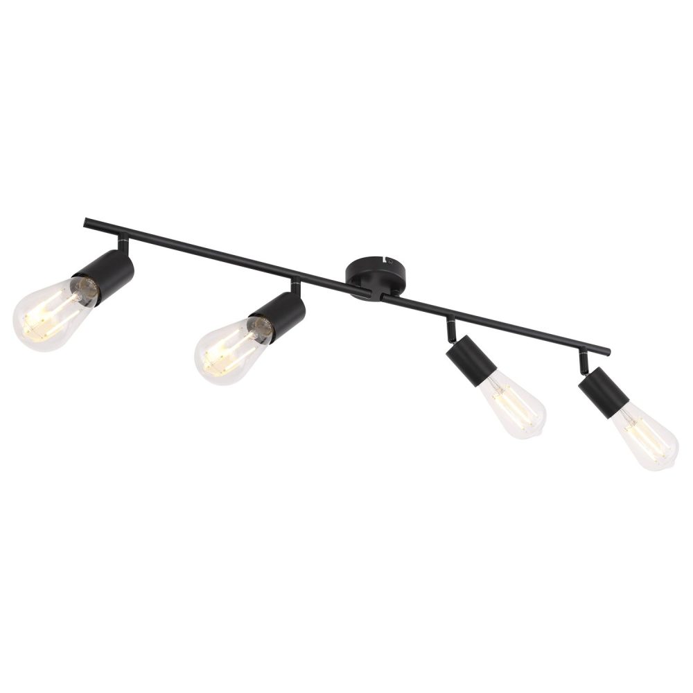 Plafonnier rampe 4 ampoules en métal design industriel MARTHA