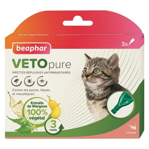Pipettes antiparasitaires pour le chaton coloris blanc VETOpure Beaphar – 3 x 0,4 ml