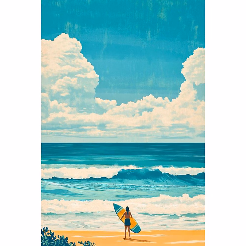 Affiche – Surf Vintage Plage, Posters de nos Régions, Format A4, Moyen 29, 7cm x 21cm