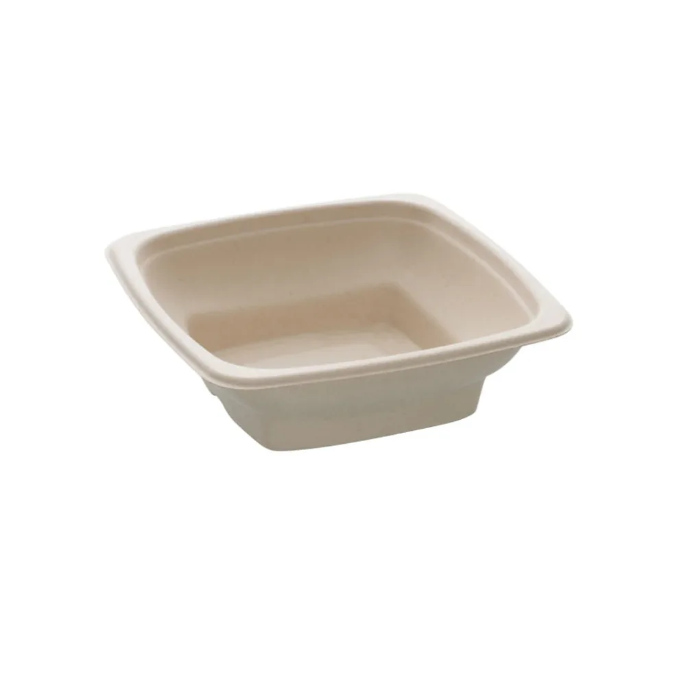 75 Saladiers Carrés Pyramidal 750 ml (18 × 18 x H. 5 cm) en Pulpe de Canne Usage Alimentaire – D-Work