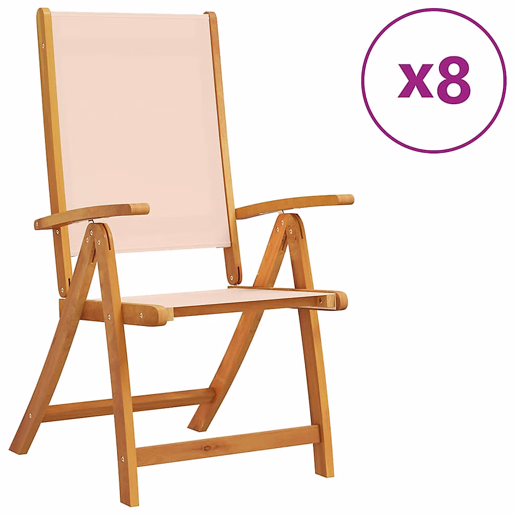 Chaises pliantes 8 pièces en bois massif d'acacia et textilène vidaXL – Réf. XWVXMARHY7083978844