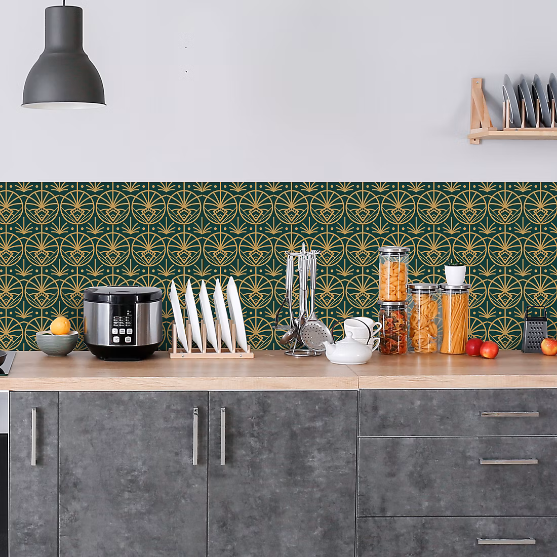 Crédence adhésive motifs déco design verte 60 × 200 cm