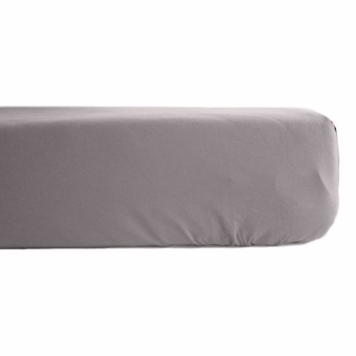 Drap housse percale pur coton peigné longues fibres 80 fils/cm² avec bonnet de 35 cm Vent du sud – 160 × 200, Cendre