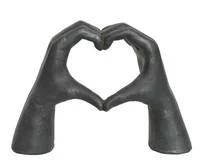 Statue en polymagnesium anthracite/argent forme mains et cœur - 16 x 47 x 33 cm