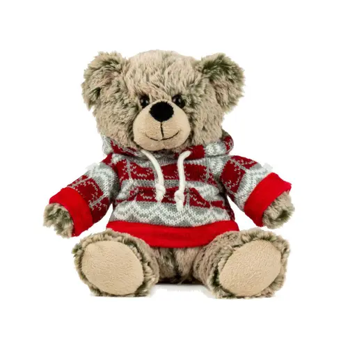 Ours beige avec pull rouge à capuche Kalidou - 25 cm