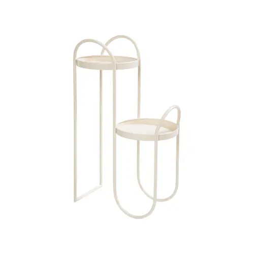 Porte-plante double arrondi en métal beige - 42 x 24 x 67 cm