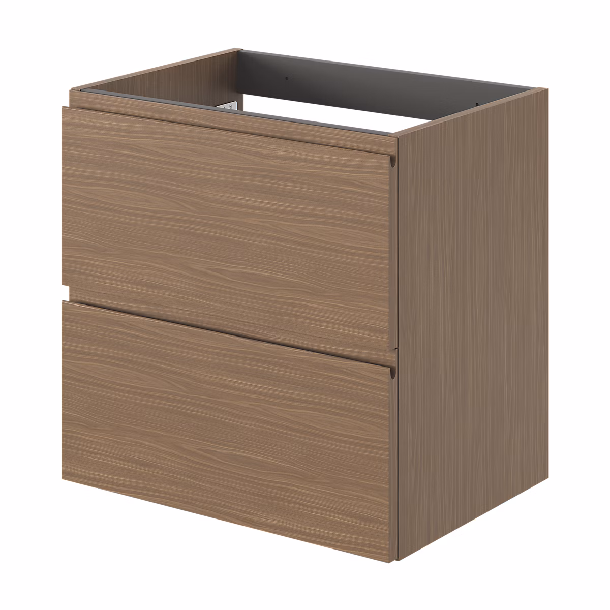 Meuble sous vasque l.60 x H.60 x P.45 cm – effet noyer, 2 tiroirs avec poignées intégrées, Kentia