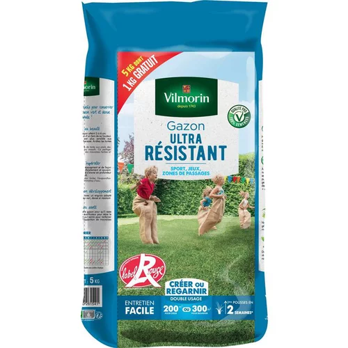 Graines de gazon à semer ultra résistant Label Rouge Vilmorin - Le sac de 5 kg