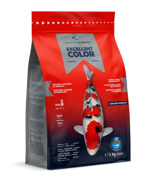Nourriture complète premium pour koïs de minimum 7 cm de long Aquatic Science Excellent Color - Taille S sac de 5 kg