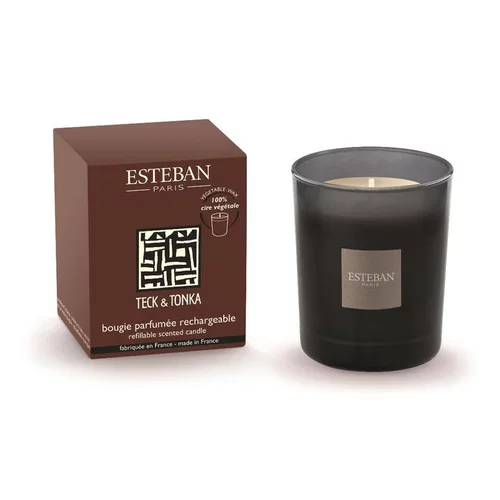 Bougie parfumée rechargeable Initiale Teck et Tonka Esteban - 180 g