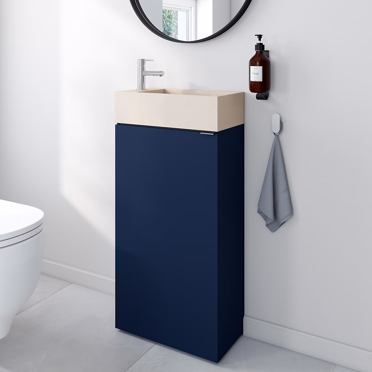 Meuble lave – mains bleu nuit mat l.44 cm Imandra + plan vasque béton moucheté, GoodHome