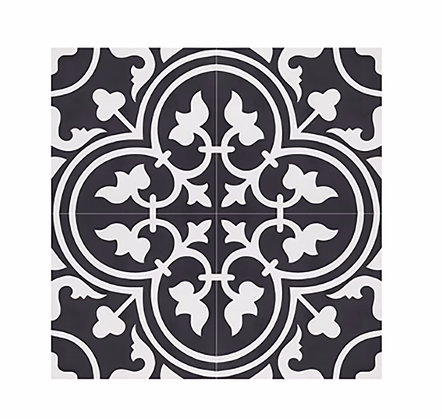 Boite de 24 Carreaux de ciment véritable 0 – 96m2 / Carreaux de ciment artisanaux pour sol et mur coloris noir, l.20 x L.20 cm
