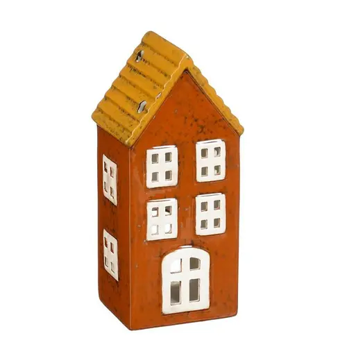 Porte bougie en céramique rouge forme maison - 8 x 7 x 17,5 cm