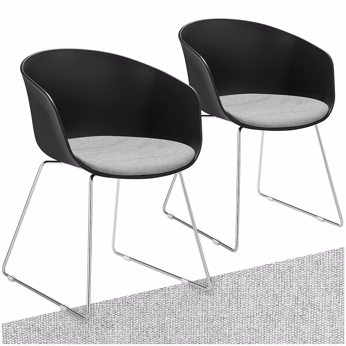 Chaises avec accoudoirs en plastique assise en plastique rembourrée noir/gris chrome – Réf. SSFLAAQGG5823842065