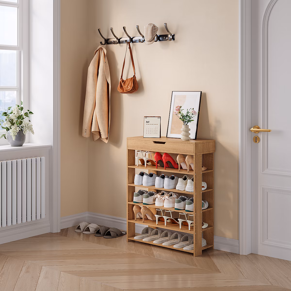 Étagère à chaussures Boppeelo 94 × 75 × 30 cm effet chêne sonoma en.casa