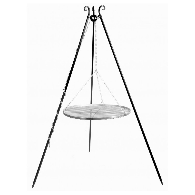 Grille barbecue suspendue sur trépied 180 cm inox 70 cm