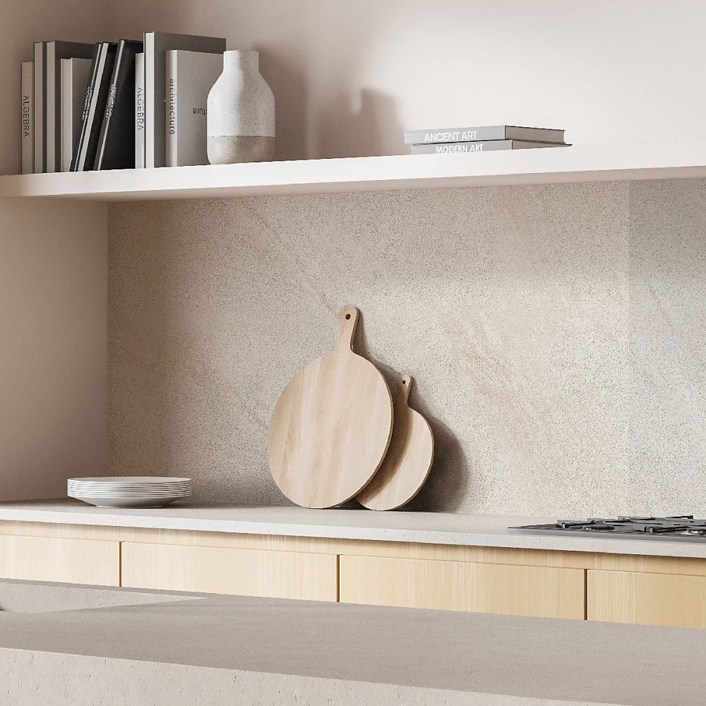 Crédence cuisine adhésive en vinyle imitation grès beige – 200 × 40 cm, design raccordable