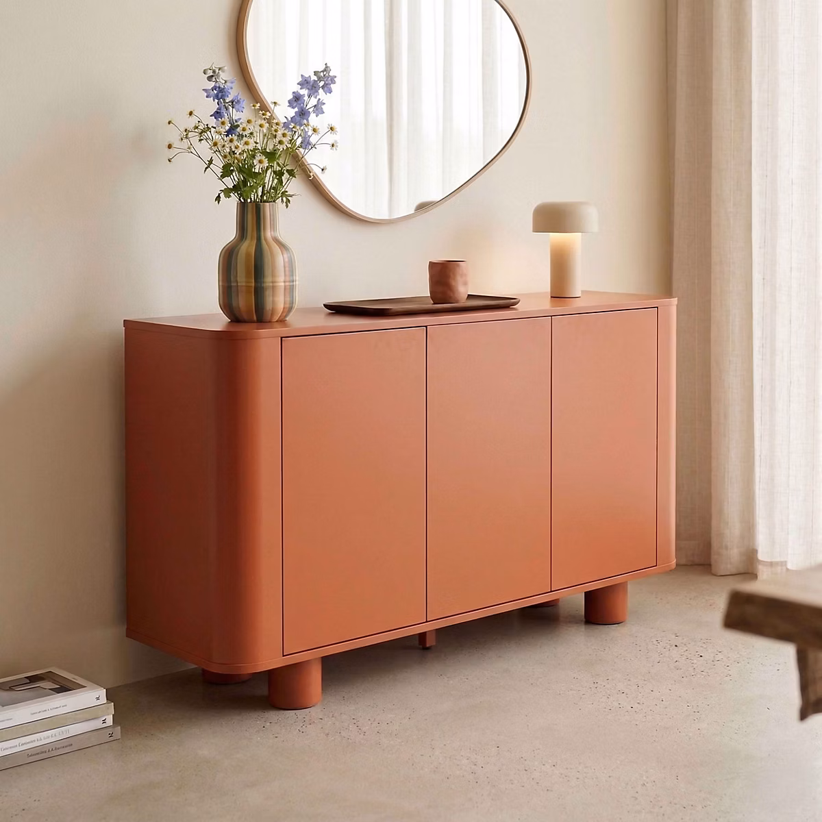 Meuble – Buffet 3 portes moderne rectangulaire L120 cm orange Oviala