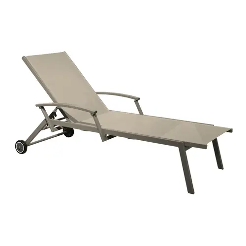 Bain de soleil Oro avec accoudoir coloris beige en aluminium - 190 x 68 x 34 cm