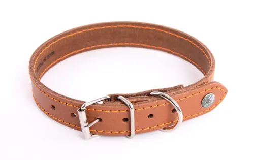 Collier pour chien en cuir coloris cognac orange Martin Sellier Flash - taille 22/47