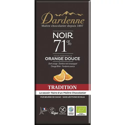 Tablette chocolat noir tradition Orange douce 71% cacao sans gluten 70g